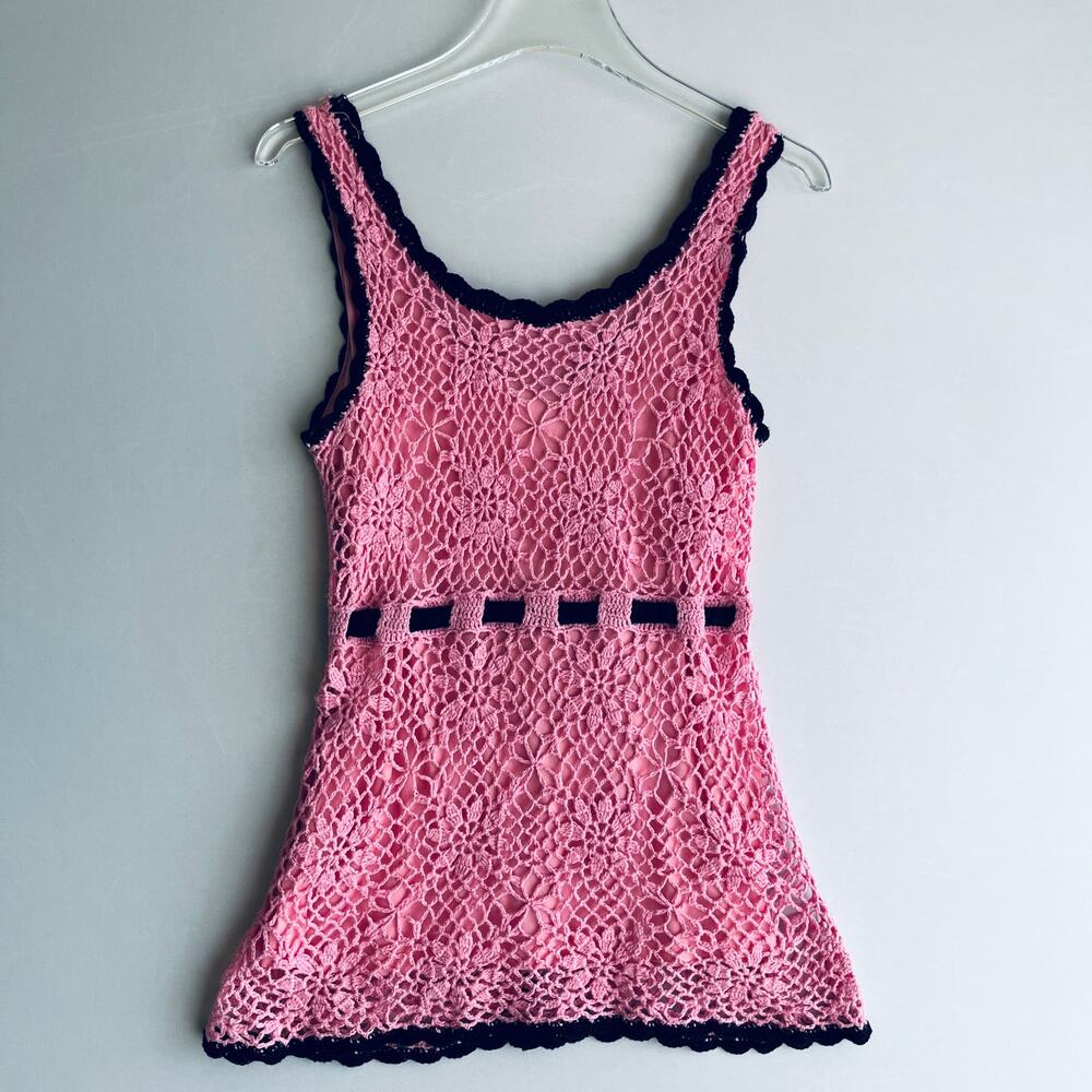JJ Basics Crochet Babydoll Top Pink Black Y2K Coquette Barbie Soft Dainty M - Picture 5 of 8
